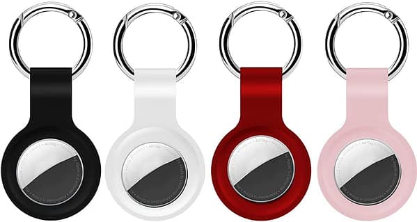 GENREEN 4 Pack AirTag Keychain Holder Compatible with Apple Air Tag(2022), Airtag Case for Apple AirTag with Key Ring,AirTag Silicone Loop Holder,AirTag Cover Accessories Black/Pink/Red/White