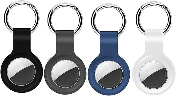 GENREEN AirTag Keychain Silicone Case Compatible with Apple Air Tag(2021), 4 Pack Airtag Loop Holder for Apple AirTags,AirTag Case with Keyring Wallet Accessories Black/Gray/Blue/White