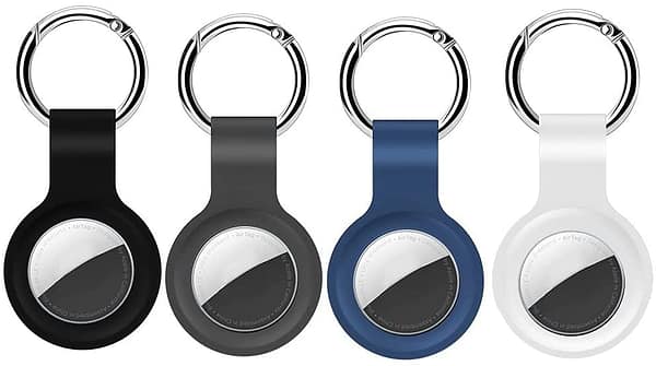 AirTag Keychain Silicone AirTag Case Compatible with Apple Air Tag 2022 AirTag Dog Collar, 4 Pack AirTag Holder for Apple AirTags Loop Key Ring Wallet Accessories Black/Gray/Blue/White