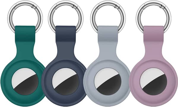 [4 Pack] Airtag Case for Apple AirTags Holder 2021, Keychain AirTags Case with Anti-Lost Key Ring, Soft Silicone Anti-Scratch Lightweight Protective Skin Cover for AirTags Finder Keychain Accessory (Navy Blue+Blue Grey+Purple+Dark Green)