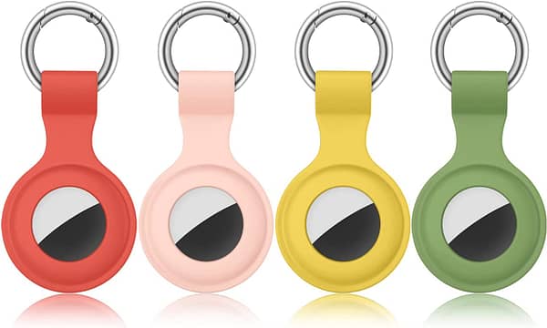 [4 Pack] Airtag Case for Apple AirTags Holder 2021, Keychain AirTags Case with Anti-Lost Key Ring, Soft Silicone Anti-Scratch Lightweight Protective Skin Cover for AirTags Finder Keychain Accessory (Red+Pink+Yellow+Light Green)