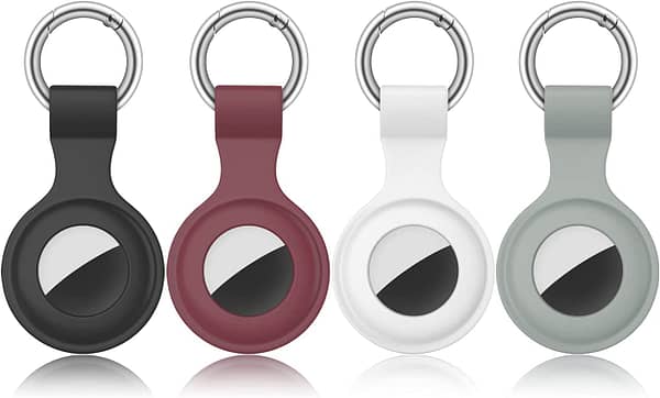 [4 Pack] Airtag Case for Apple AirTags Holder 2021, Keychain AirTags Case with Anti-Lost Key Ring, Soft Silicone Anti-Scratch Lightweight Protective Skin Cover for AirTags Finder Keychain Accessory (Black+White+Grey+Wine Red)