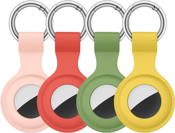[4 Pack] AirTag Case for Apple AirTag 2021, Anti-Lost for AirTags Case Compatible with AirTag Keychain Key Ring, Anti-Scratch for AirTags Holder Protective Cover for Apple AirTags Case Accessories (Red+Pink+Yellow+LightGreen)