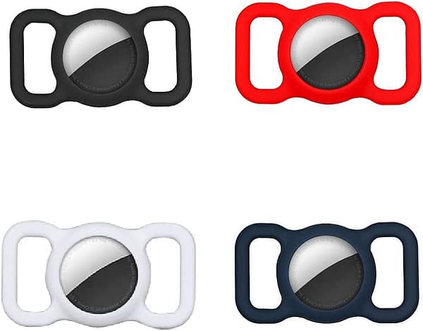[4 Pack] Silicon AirTag Case Compatible with Apple AirTag 2021, Air Tag Protective Holder for Dog, Cat, Pet Collar Loop Holder, Safety Anti-Lost, Scratch-Resistant (Black / White / Red / Navy)