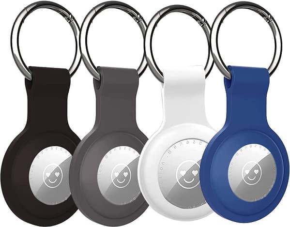 GENREEN Air Tag Anti Lost Case Compatible with Apple AirTag 2021, 4-Pack AirTag Waterproof Keychain Holder, AirTags Lock Dog Collar with Key Ring Accessories Black Grey Blue White
