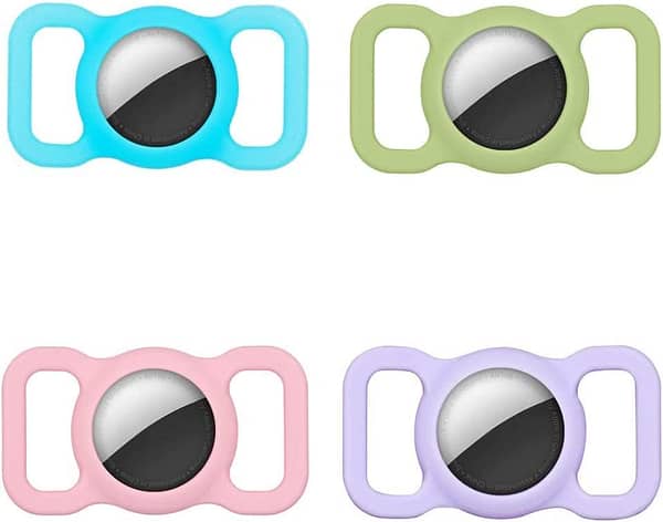[4 Pack] Silicon AirTag Case Compatible with Apple AirTag 2021, Air Tag Protective Holder for Dog, Cat, Pet Collar Loop Holder, Safety Anti-Lost, Scratch-Resistant (Blue / Pink / Purple / Green)