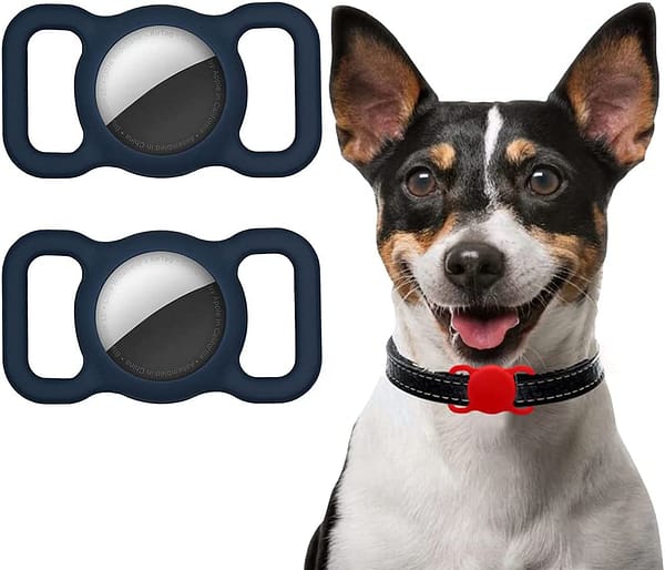 1 1 Silicone Case Compatible with AirTag Pet Collar, AirTag Protective Case for Dog Cat Collar 2 PCS (2-Dark Blue)