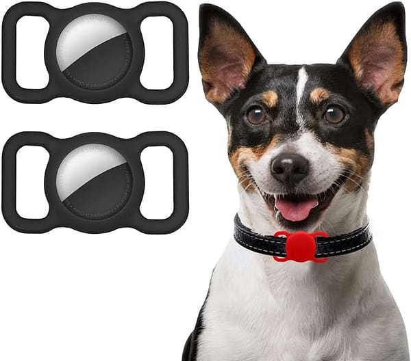 Silicone Case Compatible with AirTag Pet Collar, AirTag Protective Case for Dog Cat Collar 2 PCS (2-Black)