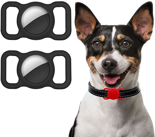 Silicone Case Compatible with AirTag Pet Collar, AirTag Protective Case for Dog Cat Collar 2 PCS (2-Black)