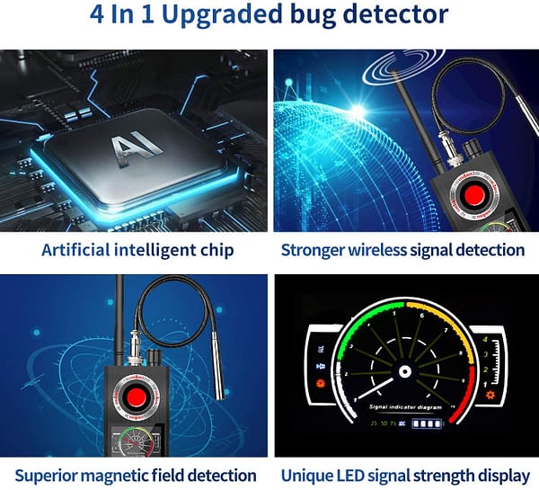 Upgraded Hidden Spy Camera Detector Anti Spy Device Detector & Bug Detector GPS Tracking Finder Hidden Device Detector Rf Signal Detectors Automatic Scanning
