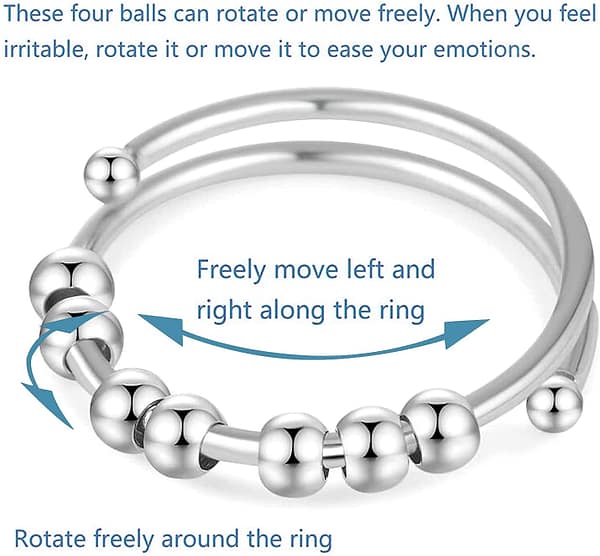 Anxiety Ring for Women Men Stress Anxiety Relief Fidget Ring with 7 Movable Beads | Stainless Steel Anti Rust Fade Resistant Novelty Toy Band Rings for Autism ADHD Adult Kids Teens, 2 Pack
