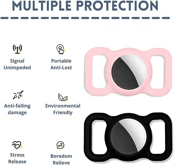 [4 Pack] Silicon AirTag Case Compatible with Apple AirTag 2021, Air Tag Protective Holder for Dog, Cat, Pet Collar Loop Holder, Safety Anti-Lost, Scratch-Resistant (Black / White / Red / Navy)