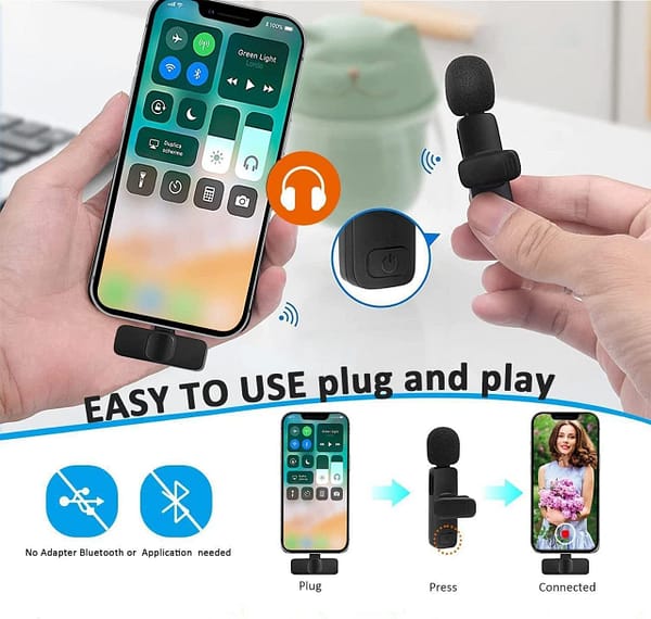 Upgrade Wireless Lavalier Microphone for iPhone & Type C,Mini Lapel Microphone with Noise Reduction & Auto-Sync,Plug-Play Wireless Lapel Mic with Clip for Video Recording, Live Stream,YouTube,TikTok
