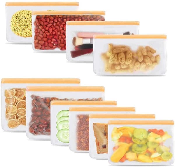 Orange Reusable Freezer Bags, 10 Packs of BPA-Free Storage Bags, Extra-Thick Sandwich, Leak-Proof, Environmentally Friendly ziplock Bags for Food Storage