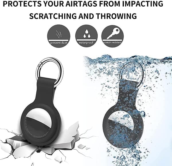 Protective Holder Case Compatible with Air Tags 2021, 4-Pack Black/White/Blue/Red & Waterproof Air Tag Keychain Collar Holder, AirTag Accessories Wallet Key Ring for Dog