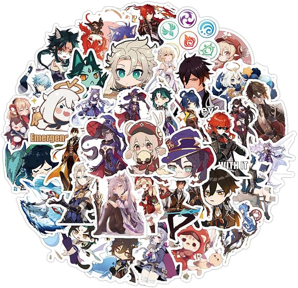 50-Pcs Genshin Impact Anime Stickers Vinyl Waterproof Trendy Stickers for Teens Boys Girls Adults Laptop Water Bottle Hydro Flask Skateboard Scrapbook Computer Decor Decals