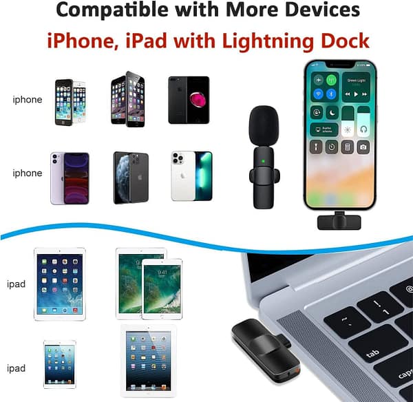 Upgrade Wireless Lavalier Microphone for iPhone & Type C,Mini Lapel Microphone with Noise Reduction & Auto-Sync,Plug-Play Wireless Lapel Mic with Clip for Video Recording, Live Stream,YouTube,TikTok