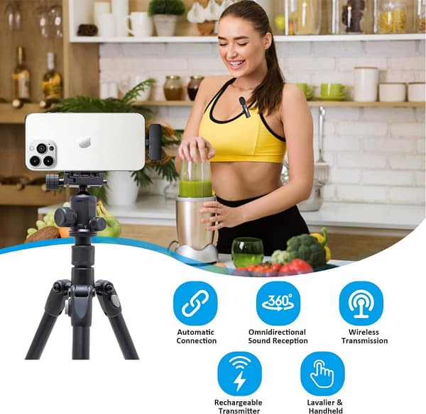 Upgrade Wireless Lavalier Microphone for iPhone & Type C,Mini Lapel Microphone with Noise Reduction & Auto-Sync,Plug-Play Wireless Lapel Mic with Clip for Video Recording, Live Stream,YouTube,TikTok