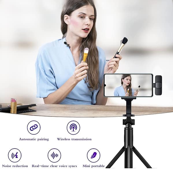 Wireless Lapel Lavalier Microphone for Android & iPhone iPad Recording,Plug-Play Lapel Auto-syncs Mic for YouTube, Facebook Live Stream, Video Recording