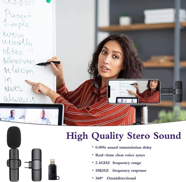 Wireless Lapel Lavalier Microphone for Android & iPhone iPad Recording,Plug-Play Lapel Auto-syncs Mic for YouTube, Facebook Live Stream, Video Recording