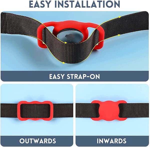 [4 Pack] Silicon AirTag Case Compatible with Apple AirTag 2021, Air Tag Protective Holder for Dog, Cat, Pet Collar Loop Holder, Safety Anti-Lost, Scratch-Resistant (Black / White / Red / Navy)
