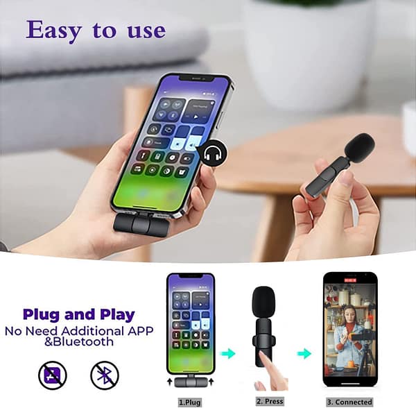 Wireless Lapel Lavalier Microphone for Android & iPhone iPad Recording,Plug-Play Lapel Auto-syncs Mic for YouTube, Facebook Live Stream, Video Recording
