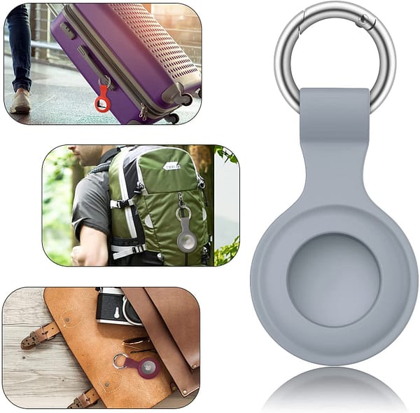 [4 Pack] Airtag Case for Apple AirTags Holder 2021, Keychain AirTags Case with Anti-Lost Key Ring, Soft Silicone Anti-Scratch Lightweight Protective Skin Cover for AirTags Finder Keychain Accessory (Navy Blue+Blue Grey+Purple+Dark Green)