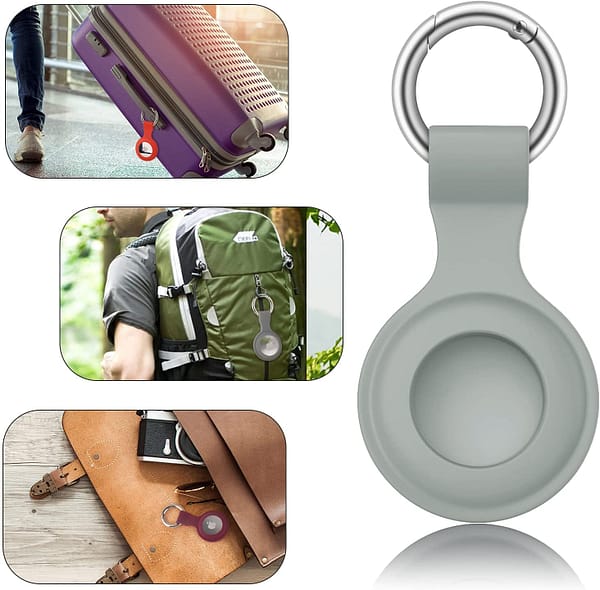 [4 Pack] Airtag Case for Apple AirTags Holder 2021, Keychain AirTags Case with Anti-Lost Key Ring, Soft Silicone Anti-Scratch Lightweight Protective Skin Cover for AirTags Finder Keychain Accessory (Black+White+Grey+Navy Blue)