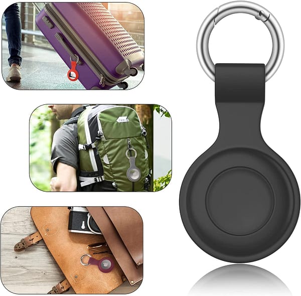[4 Pack] Airtag Case for Apple AirTags Holder 2021, Keychain AirTags Case with Anti-Lost Key Ring, Soft Silicone Anti-Scratch Lightweight Protective Skin Cover for AirTags Finder Keychain Accessory (Black+White+Grey+Wine Red)