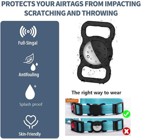 AirTag Dog Pet Collar Tracking Holder, Waterproof Slilcon Case for Air Tag 2021,Anti-Scratches AirTag Accessories Holder with Keychain Items Finder 2 Pack Black&Green