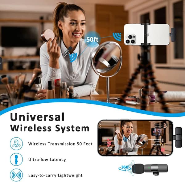 Upgrade Wireless Lavalier Microphone for iPhone & Type C,Mini Lapel Microphone with Noise Reduction & Auto-Sync,Plug-Play Wireless Lapel Mic with Clip for Video Recording, Live Stream,YouTube,TikTok