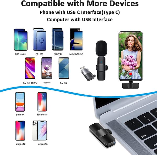 Wireless Lapel Lavalier Microphone for Android & iPhone iPad Recording,Plug-Play Lapel Auto-syncs Mic for YouTube, Facebook Live Stream, Video Recording