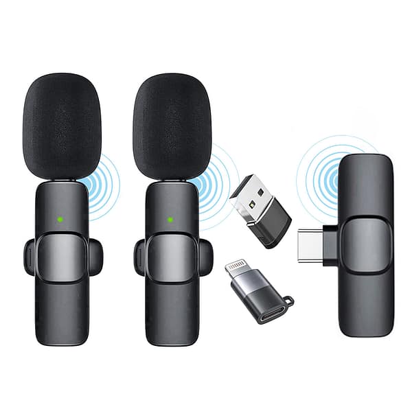 Wireless Lapel Lavalier Microphone for Android & iPhone iPad Recording,Plug-Play Lapel Auto-syncs Mic for YouTube, Facebook Live Stream, Video Recording(2 Microphones & 1 Receiver)