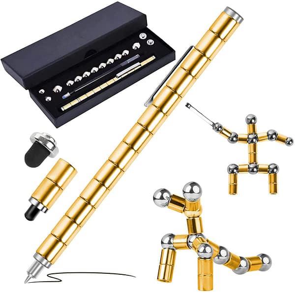 34Pcs Fidget Pen ,Multifunctional Deformable Magic Writing Pen for Adult Stress Relief,Creative Decoration for Office Desk(Gold)