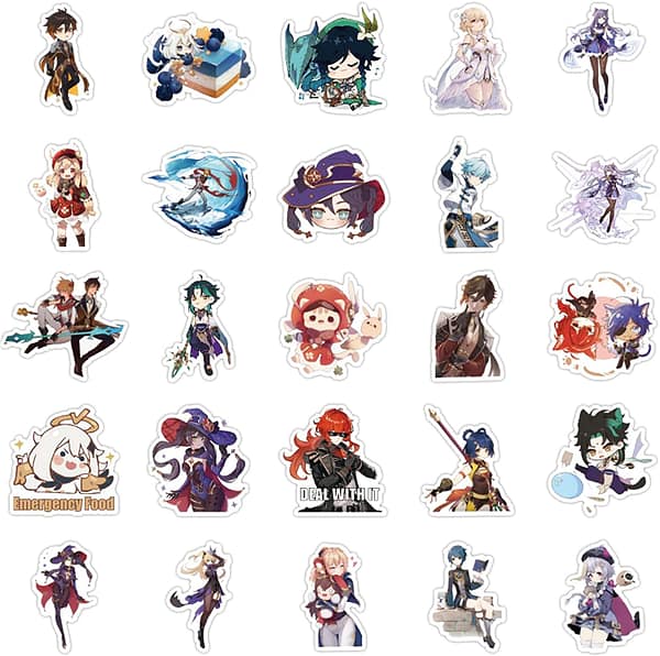 50-Pcs Genshin Impact Anime Stickers Vinyl Waterproof Trendy Stickers for Teens Boys Girls Adults Laptop Water Bottle Hydro Flask Skateboard Scrapbook Computer Decor Decals