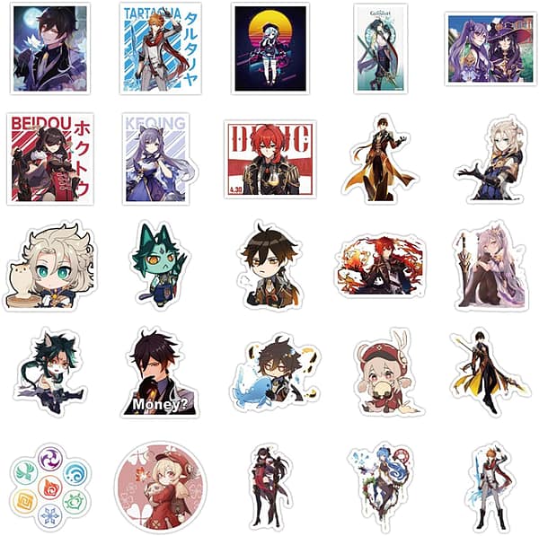 50-Pcs Genshin Impact Anime Stickers Vinyl Waterproof Trendy Stickers for Teens Boys Girls Adults Laptop Water Bottle Hydro Flask Skateboard Scrapbook Computer Decor Decals