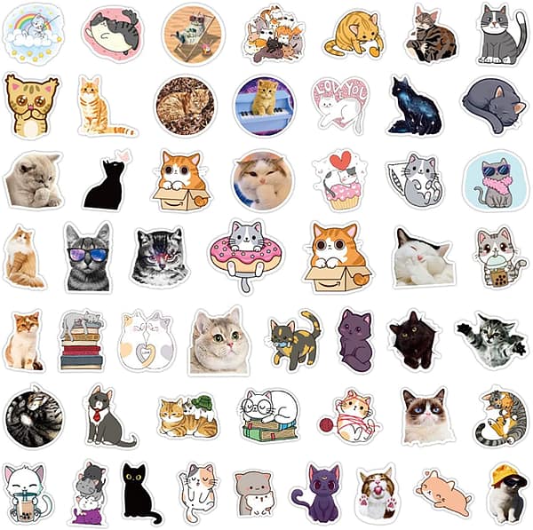 Cute Cats Sticker 50 Pack for Kids Adult Teens Waterproof Vinyl Animal Stickers for Laptop Water Bottle Phone Decor