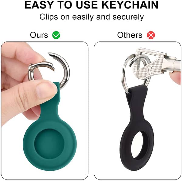 [4 Pack] Airtag Case for Apple AirTags Holder 2021, Keychain AirTags Case with Anti-Lost Key Ring, Soft Silicone Anti-Scratch Lightweight Protective Skin Cover for AirTags Finder Keychain Accessory (Navy Blue+Blue Grey+Purple+Dark Green)