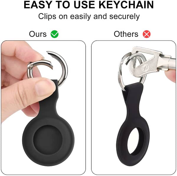 [4 Pack] Airtag Case for Apple AirTags Holder 2021, Keychain AirTags Case with Anti-Lost Key Ring, Soft Silicone Anti-Scratch Lightweight Protective Skin Cover for AirTags Finder Keychain Accessory (Black+White+Grey+Navy Blue)