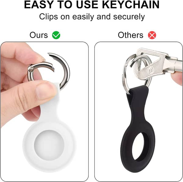 [4 Pack] Airtag Case for Apple AirTags Holder 2021, Keychain AirTags Case with Anti-Lost Key Ring, Soft Silicone Anti-Scratch Lightweight Protective Skin Cover for AirTags Finder Keychain Accessory (Black+White+Grey+Wine Red)