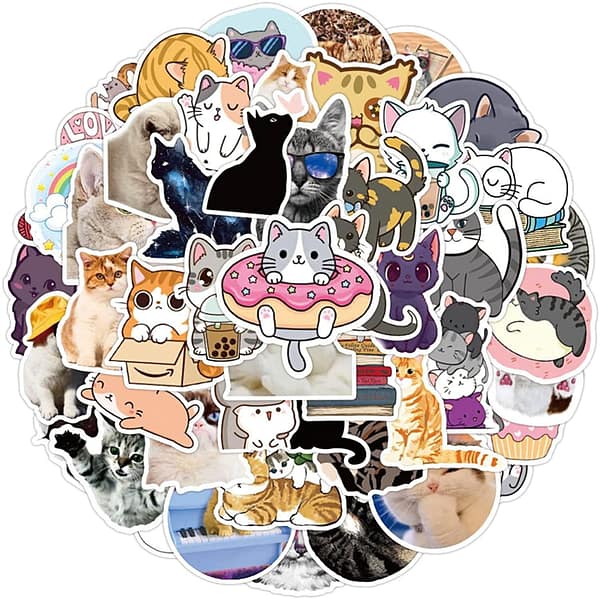 Cute Cats Sticker 50 Pack for Kids Adult Teens Waterproof Vinyl Stickers for Laptop Water Bottle Phone Decor