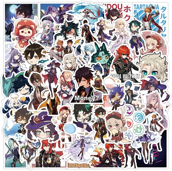 50-Pcs Genshin Impact Anime Stickers Vinyl Waterproof Trendy Stickers for Teens Boys Girls Adults Laptop Water Bottle Hydro Flask Skateboard Scrapbook Computer Decor Decals