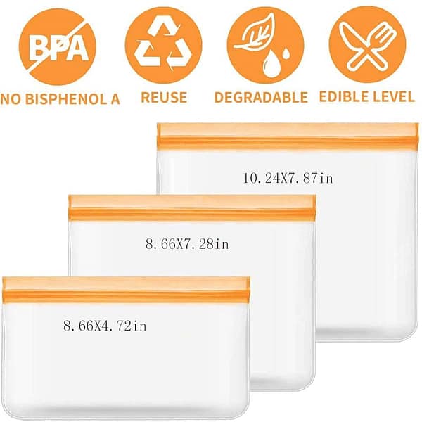 Orange Reusable Freezer Bags, 10 Packs of BPA-Free Storage Bags, Extra-Thick Sandwich, Leak-Proof, Environmentally Friendly ziplock Bags for Food Storage
