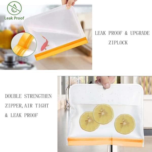 Orange Reusable Freezer Bags, 10 Packs of BPA-Free Storage Bags, Extra-Thick Sandwich, Leak-Proof, Environmentally Friendly ziplock Bags for Food Storage