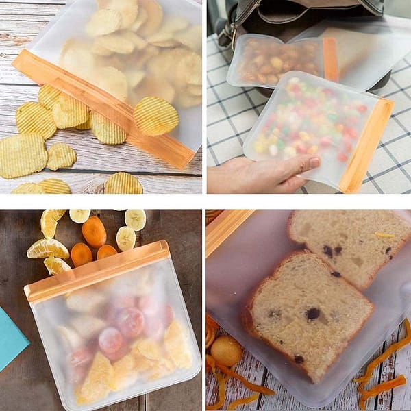 Orange Reusable Freezer Bags, 10 Packs of BPA-Free Storage Bags, Extra-Thick Sandwich, Leak-Proof, Environmentally Friendly ziplock Bags for Food Storage