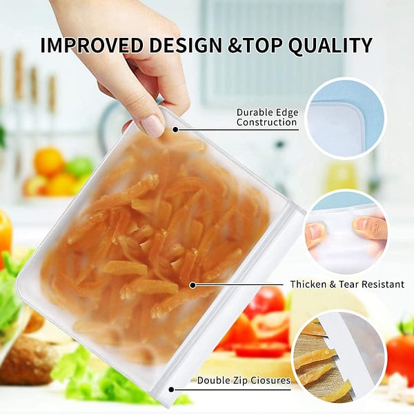 Kitchen Organizer Extra Thick Reusable Food Storage Bags 10 Pack, Sandwich Lunch Bag for Healthy Snacks & Sweets, Kitchen Storage & Organisation for Food, Green Fridge Organiser