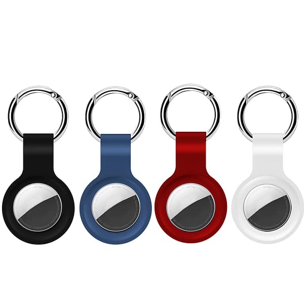 Protective Holder Case Compatible with Air Tags 2021, 4-Pack Black/White/Blue/Red & Waterproof Air Tag Keychain Collar Holder, AirTag Accessories Wallet Key Ring for Dog