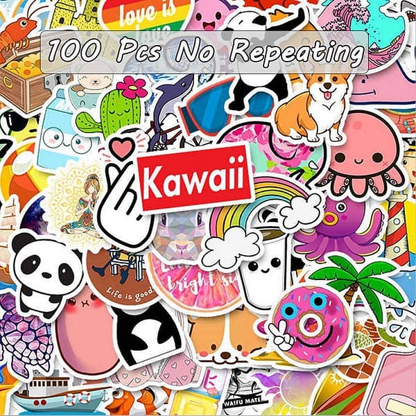 EOCOYAR Cute Stickers for Water Bottles Hydroflasks Skateboard Laptop, 100 PCS Waterproof Stickers for Teens&Girls, Stickers Packs Waterproof Girly Stickers Kawaii Stickers