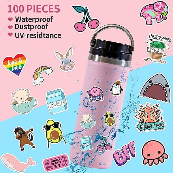 EOCOYAR Cute Stickers for Water Bottles Hydroflasks Skateboard Laptop, 100 PCS Waterproof Stickers for Teens&Girls, Stickers Packs Waterproof Girly Stickers Kawaii Stickers