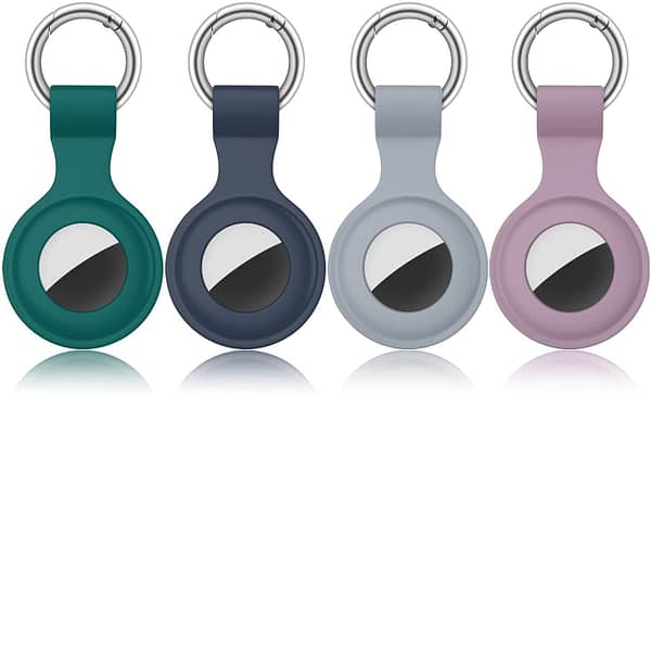 [4 Pack] Airtag Case for Apple AirTags Holder 2021, Keychain AirTags Case with Anti-Lost Key Ring, Soft Silicone Anti-Scratch Lightweight Protective Skin Cover for AirTags Finder Keychain Accessory (Navy Blue+Blue Grey+Purple+Dark Green)